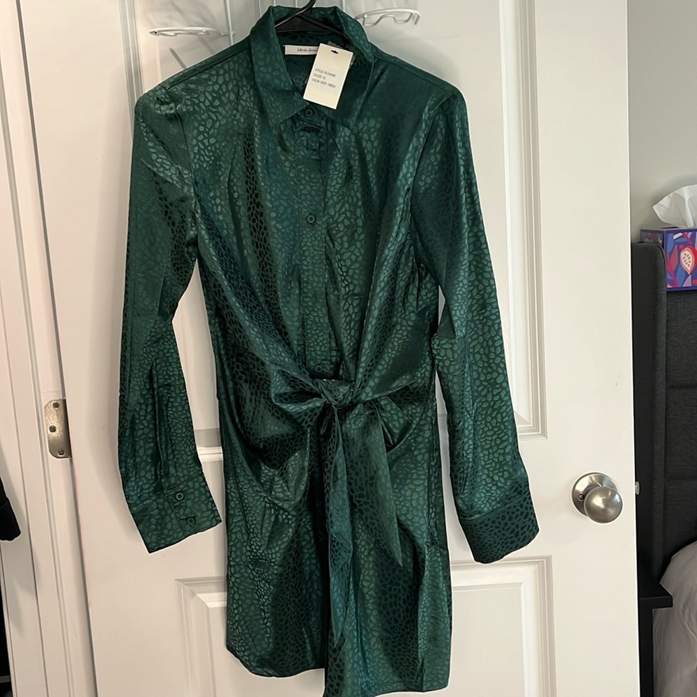 Green silk look dress